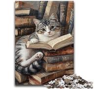 Puzzles pour Adultes et Adolescents Chat lisant Un Livre Jouet éducatif intellectuel décompressant Superbes Cadeaux et Jouets 26x38cm
