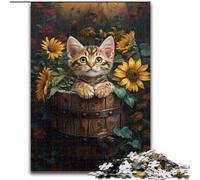 Puzzles pour Adultes et Adolescents Chat Parmi Les tournesols, adapté aux Personnes de 14 Ans et Plus Jeux éducatifs Cadeaux du Père Noël Secret (Taille 50x75cm)