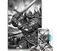 Puzzles pour Adultes et Adolescents Chevalier Noir et Blanc, défi Difficile Anti-Stress avec Affiche et Feuille de Questions correspondantes 50x75cm