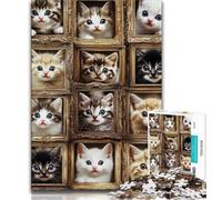 Puzzles pour Adultes et Adolescents, Collage de Chatons, Jouets éducatifs, avec Affiche et fiche de Questions-réponses Assorties, pour Les 14 Ans, 38x26cm