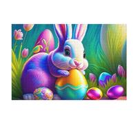 Puzzles pour Adultes Et Adolescents Colorful Easter Bunny with Eggs Puzzles Anti-Stress, À La Fois Amusants, Humoristiques Et Stimulants 1000pcs(75x50cm)