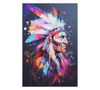 Puzzles pour Adultes Et Adolescents Colorful Native American Chief Art Print Jeu De Puzzle Manuel - Défi Difficile - Interaction Parent-Enfant 1000pcs(75x50cm)