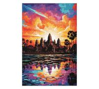 Puzzles pour Adultes Et Adolescents Colorful Sunset at Angkor Wat Jeu De Puzzle Manuel - Défi Difficile - Interaction Parent-Enfant 1000pcs(75x50cm)