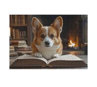 Puzzles pour Adultes Et Adolescents Corgi Reading Book by Fireplace Puzzles Anti-Stress, À La Fois Amusants, Humoristiques Et Stimulants 1000pcs(38x26cm)