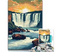 Puzzles pour Adultes et Adolescents, Coucher de Soleil sur Les Chutes d'Iguazu Stimulez Votre Cerveau grâce à Ces Jouets addictifs Qui stimulent la Patience Excellent Cadeau 38x26cm
