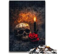 Puzzles pour Adultes et Adolescents Crâne Bougie Roses Jouet éducatif intellectuel décompressant Superbes Cadeaux et Jouets 26x38cm