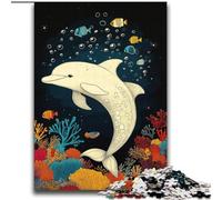 Puzzles pour Adultes et Adolescents Dauphin Blanc, Jeu Stimulant et éducatif en Famille pour Anniversaire, Noël 70x100cm