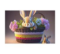 Puzzles pour Adultes Et Adolescents Easter Basket with Cute Bunny Puzzles Anti-Stress, À La Fois Amusants, Humoristiques Et Stimulants 1000pcs(75x50cm)