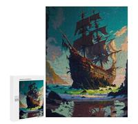 Puzzles pour Adultes Et Adolescents Fantasy Pirate Ship Flag Puzzles pour Adolescents, Jeu Familial, Vacances À La Maison, Passe-Temps, Interaction Parent-Enfant 500 PCS