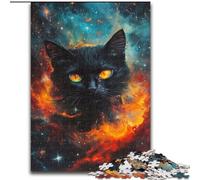 Puzzles pour Adultes et Adolescents Flamme Cosmique Chat Noir, Jouets éducatifs Anti-Stress, renforce l'amour Entre Couples (Taille 50x75cm)