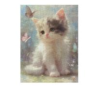 Puzzles pour Adultes Et Adolescents Fluffy Kitten with Butterflies Jeu De Puzzle Manuel - Défi Difficile - Interaction Parent-Enfant 1000pcs(52x38cm)