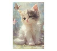 Puzzles pour Adultes Et Adolescents Fluffy Kitten with Butterflies Jeu De Puzzle Manuel - Défi Difficile - Interaction Parent-Enfant 1000pcs(75x50cm)