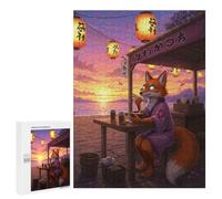 Puzzles pour Adultes Et Adolescents Fox Eating Ramen at Sunset Puzzles pour Adolescents, Jeu Familial, Vacances À La Maison, Passe-Temps, Interaction Parent-Enfant 500 PCS