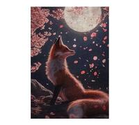Puzzles pour Adultes Et Adolescents Fox Under The Moonlight with Cherryblossoms Puzzles Anti-Stress, À La Fois Amusants, Humoristiques Et Stimulants 1000pcs(38x26cm)