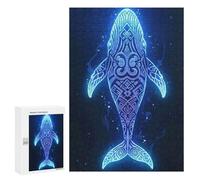 Puzzles pour Adultes Et Adolescents Glowing Blue Whale with Tribal Patterns Puzzles pour Adultes, Jeu Familial Difficile, Défi Idéal comme Cadeau 300 PCS