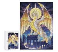 Puzzles pour Adultes Et Adolescents Golden and White Dragon on Ruins Puzzles pour Adolescents, Jeu Familial, Vacances À La Maison, Passe-Temps, Interaction Parent-Enfant 300 PCS