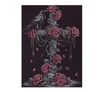 Puzzles pour Adultes Et Adolescents Gothic Raven and Roses Cross Puzzles pour Adultes, Jouets, Décoration Murale, Cadeau d'anniversaire, Interaction Parent-Enfant 52x38cm/1000pcs