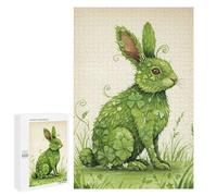 Puzzles pour Adultes Et Adolescents Green Clover Rabbit Illustration Puzzles pour Adolescents, Jeu Familial, Vacances À La Maison, Passe-Temps, Interaction Parent-Enfant 1000 PCS