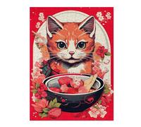 Puzzles pour Adultes Et Adolescents Japan Cat Ramen Ruby Art Puzzles pour Adultes, Jeu Familial Difficile, Défi Idéal comme Cadeau 52x38cm/1000pcs
