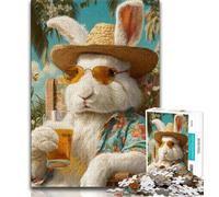 Puzzles pour Adultes et Adolescents : Lapin en Vacances, Jouets de Divertissement Familial avec Affiche et fiche de Questions-réponses (75x50cm)