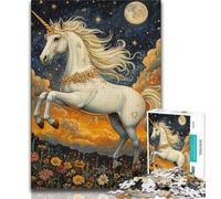 Puzzles pour Adultes et Adolescents Licorne Blanche, défi Difficile pour soulager Le Stress avec Affiche et fiche de Questions correspondantes (38x26cm)