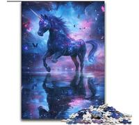 Puzzles pour Adultes et Adolescents Licorne de l'univers, Anti-Stress Staycation Kill Time avec Affiche Assortie et Feuille de Questions 38x26cm