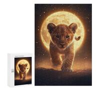 Puzzles pour Adultes Et Adolescents Lion Cub Under Full Moon Puzzle, Jouet, Décoration Murale, Art Mural, Cadeaux d'anniversaire Et Cadeaux Uniques 300 PCS