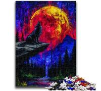Puzzles pour Adultes et Adolescents Loup sous la Lune Jeu Stimulant Jouets à Offrir en Cadeau pour Toute la Famille à partir de 14 Ans 26x38cm