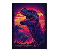 Puzzles pour Adultes Et Adolescents Neon Dinosaur Sunset Artwork Puzzles pour Adultes, Jouets, Décoration Murale, Cadeau d'anniversaire, Interaction Parent-Enfant 52x38cm/1000pcs