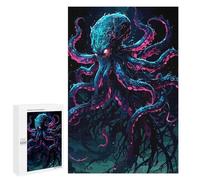 Puzzles pour Adultes Et Adolescents Neon Octopus Fantasy Creature Illustration Puzzles pour Adolescents, Jeu Familial, Vacances À La Maison, Passe-Temps, Interaction Parent-Enfant 1000 PCS