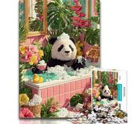 Puzzles pour Adultes et Adolescents : Panda dans la Baignoire, Jouets de Divertissement Familial avec Affiche et fiche de Questions-réponses Assorties (75x50cm)