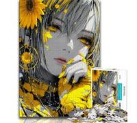 Puzzles pour Adultes et Adolescents, Puzzle animé, Fille Tournesol, Jouet éducatif et décompressant, Cadeau d'anniversaire, 38x52cm