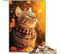 Puzzles pour Adultes et Adolescents, Puzzle Chat dans Les Feuilles d'érable, Chaque pièce est Unique - Jeu Familial Stimulant et Amusant pour Les 14 Ans (Taille 26x38cm)