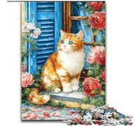 Puzzles pour Adultes et Adolescents, Puzzle Chat Devant Un Magasin de Fleurs, Jouets éducatifs, Jeux Anti-Stress, décoration Murale (Taille 26x38cm)