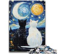 Puzzles pour Adultes et Adolescents, Puzzle Ciel étoilé, Chat Noir et Blanc, Jouets éducatifs, Anti-Stress, décoration d'intérieur Unique et Cadeaux 26x38cm