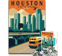 Puzzles pour Adultes et Adolescents. Puzzle Houston Texas Travel Art, Jeux éducatifs Classiques, idéal comme Cadeau pour Toute la Famille. Convient pour et 14 38x26cm