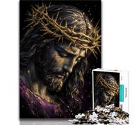 Puzzles pour Adultes et Adolescents, Puzzle Jésus doré, Jouets de Divertissement Familial avec Affiche et fiche de Questions Assorties (38x26cm)