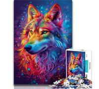 Puzzles pour Adultes et Adolescents, Puzzle Loup psychédélique, Jouet éducatif intellectuel décompressant, Cadeau d'anniversaire 38x26cm