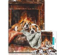 Puzzles pour Adultes et Adolescents, Puzzle Staffordshire Bull Terrier Roasting Fire, pour Jeu éducatif, défi, Cadeau d'anniversaire, Cadeaux, décoration Murale (38x26cm)