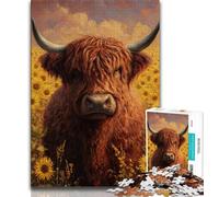 Puzzles pour Adultes et Adolescents, Puzzle Vache des Highlands, Tournesol, Jouet éducatif et décompressant, Cadeau d'anniversaire, 50x75cm