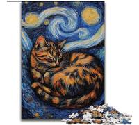 Puzzles pour Adultes et Adolescents, Puzzle Van Gogh, Ciel Nocturne, Chat Noir, Jouets éducatifs, Jeux Anti-Stress, Interaction Parent-Enfant (Taille 50x75cm)