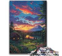 Puzzles pour Adultes et Adolescents, Puzzle Village de Montagne au Coucher du Soleil, pour Les 14 Ans et Plus, Jeu intellectuel, Cadeaux d'anniversaire de Noël, 50x75cm