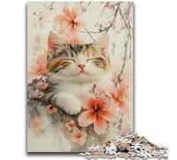 Puzzles pour Adultes et Adolescents, Puzzles aquarelles, Chat et Fleurs de Cerisier, Anti-Stress, défi Difficile, à Offrir en Cadeau à Toute la Famille, 26x38cm