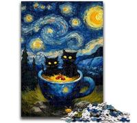 Puzzles pour Adultes et Adolescents Puzzles Art du Chat Noir Soulagement du Stress Défi Difficile avec Affiche Assortie et Feuille de Quiz 50x75cm