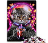 Puzzles pour Adultes et Adolescents, Puzzles Astronaute, Chat, thé aux Perles, pour 14 Ans et Plus, Jeu de défi Unique, Jeux en Famille, Cadeaux de Noël et d'anniversaire, 38x26cm
