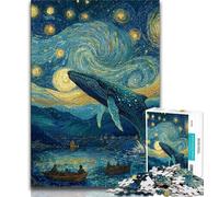 Puzzles pour Adultes et Adolescents, Puzzles Baleines dans Le Ciel étoilé, Jouets éducatifs, Anti-Stress, renforce l'amour Entre Couples (38x26cm)
