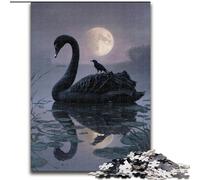Puzzles pour Adultes et Adolescents, Puzzles Black Swan Under The Moon, Anti-Stress, Staycation Kill Time, liste de souhaits avec Le Père Noël 50x75cm