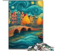 Puzzles pour Adultes et Adolescents, Puzzles City Under The Night Sky, Jouets de Divertissement Familial, idéal comme Cadeau pour Toute la Famille 38x26cm
