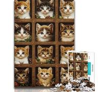 Puzzles pour Adultes et Adolescents, Puzzles de Chatons, Jouets de Divertissement Familial avec Affiche et fiche de Questions-réponses Assorties (75x50cm)