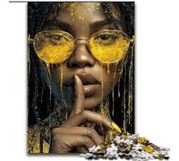 Puzzles pour Adultes et Adolescents, Puzzles Femme Noire avec des Lunettes Jaunes, pour Les 14 Ans et Plus, Jeu éducatif, défi, Jouet, Cadeau pour Les Anniversaires (Taille 26x38cm)